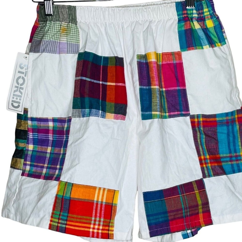 Vintage Patchwork High Rise Pull-On Shorts Elastic Waist Y2K